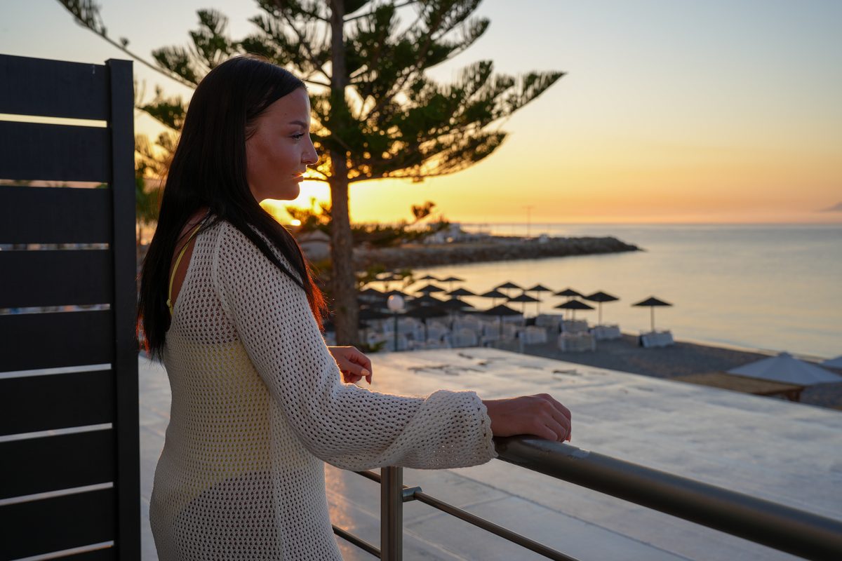 View of the beach and sea from a Starlight Ocean View balcony